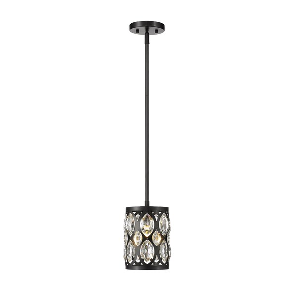 Z-Lite Dealey 1 Light Mini Pendant, Matte Black + Clear Crystal 6010MP-MB - main